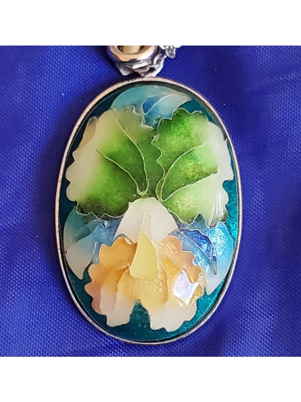 Vtg Hand-Painted Pendant Japanese Hanazume Cloisonné Enamel Orchid &22" Necklace
